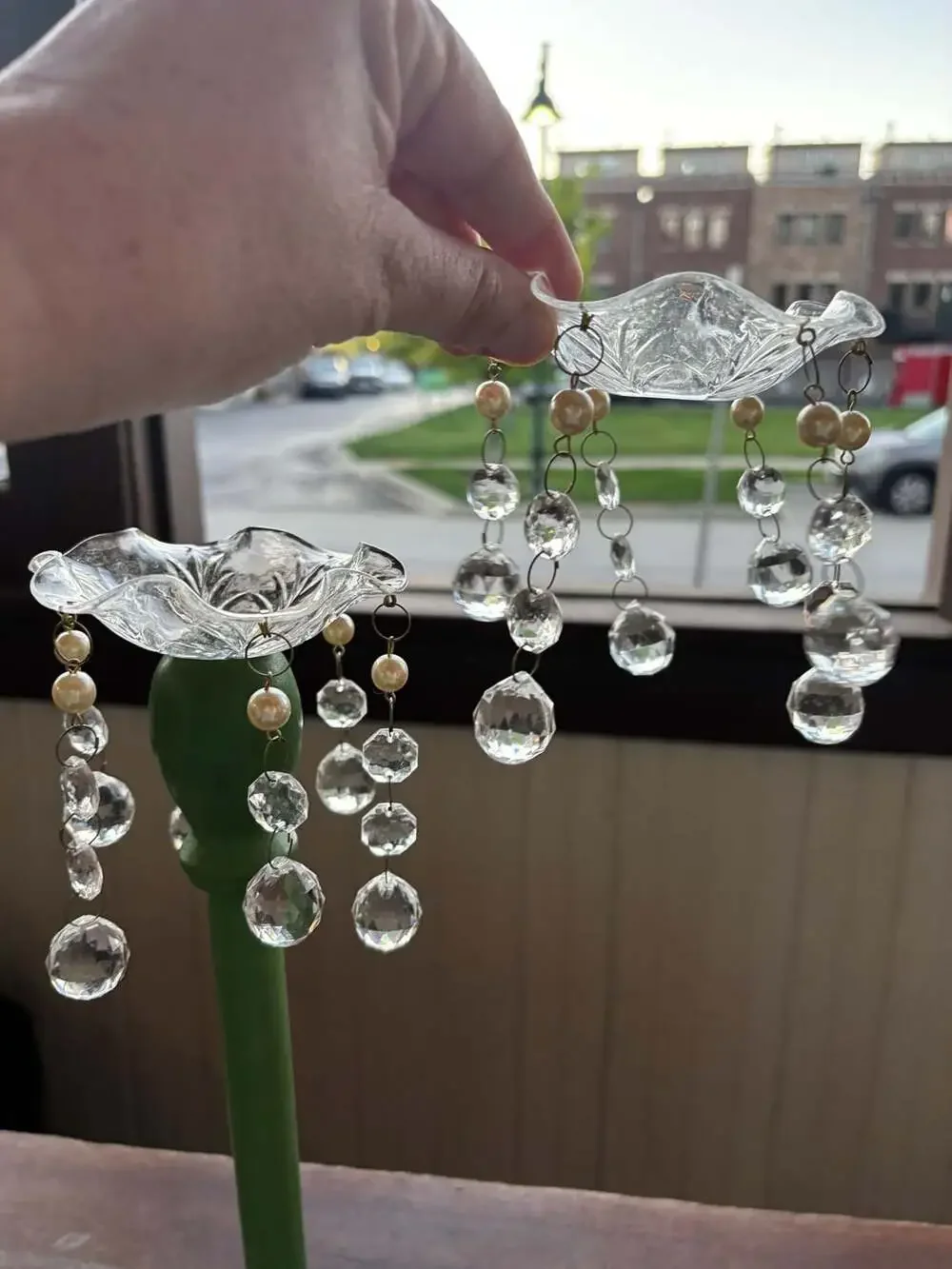 Set of acrylic Crystal Bobeche and Beaded Prisms candle toppers